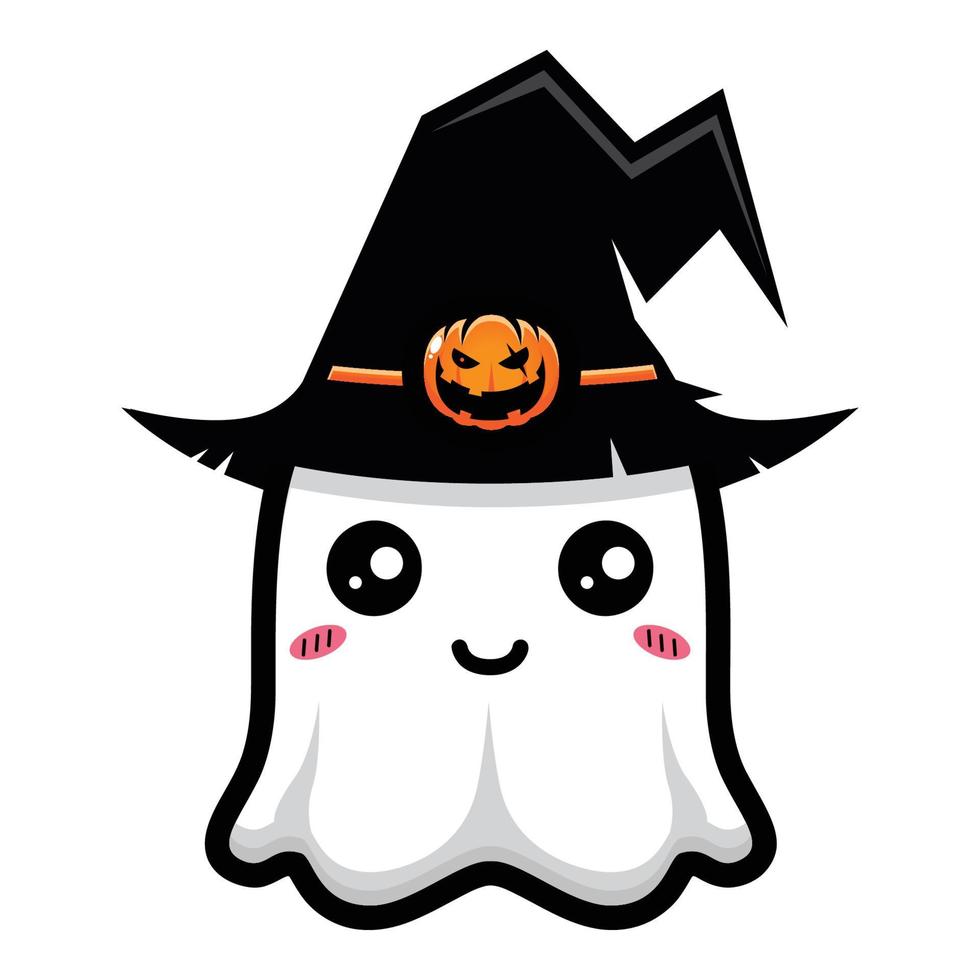 ilustração em vetor de halloween pequena linha de desenho animado fantasma  em fundo branco. 10443971 Vetor no Vecteezy