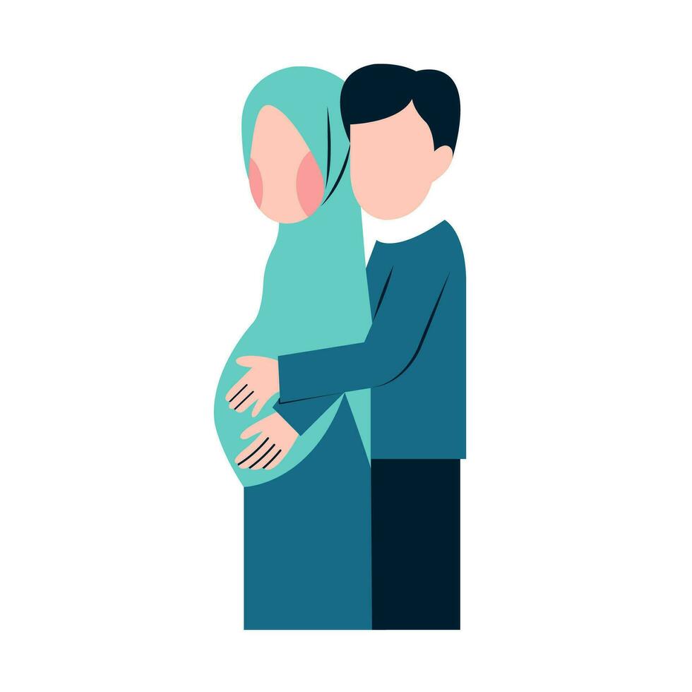 muçulmano grávida casal plano ilustração vetor