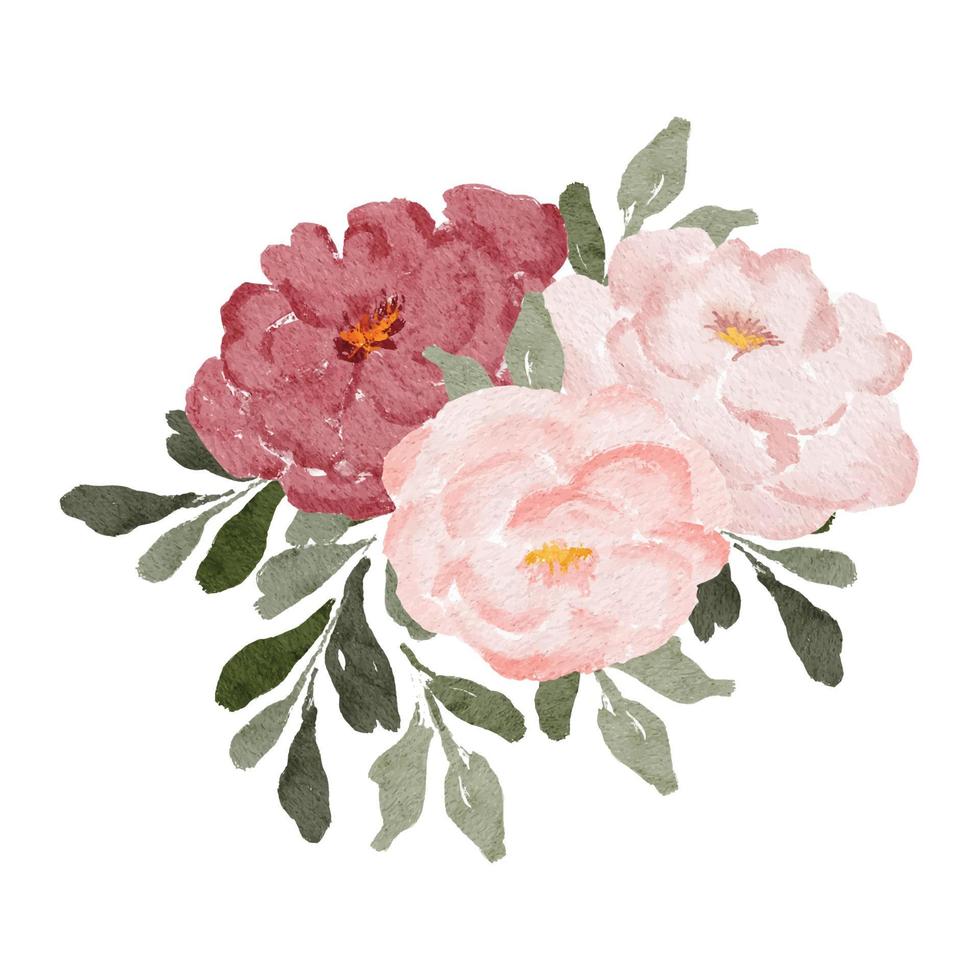 aquarela rosa peônia pintura buquê de flores vetor