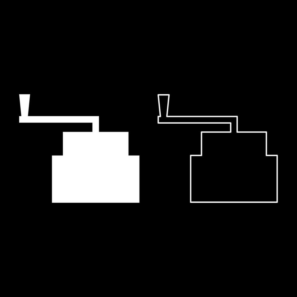 mó manual velho pedra moinho farinha Produção esmerilhamento grão com lidar com suporte conjunto ícone branco cor vetor ilustração imagem sólido preencher esboço contorno linha fino plano estilo