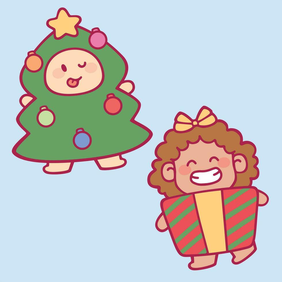fofa desenho animado crianças vestindo Natal feriado traje vetor artes. feriado estação vetor artes
