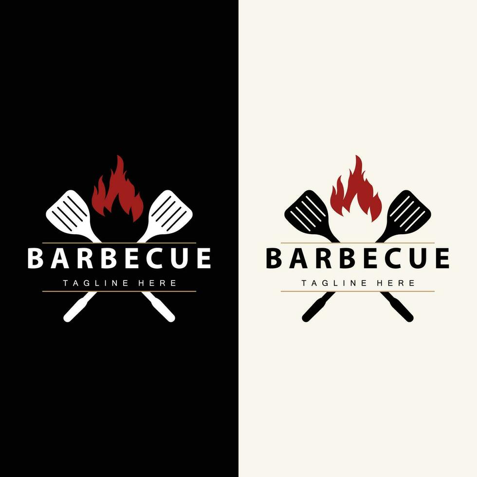 churrasco logotipo Projeto Barra restaurante quente grade fogo logotipo e espátula simples ilustração vetor