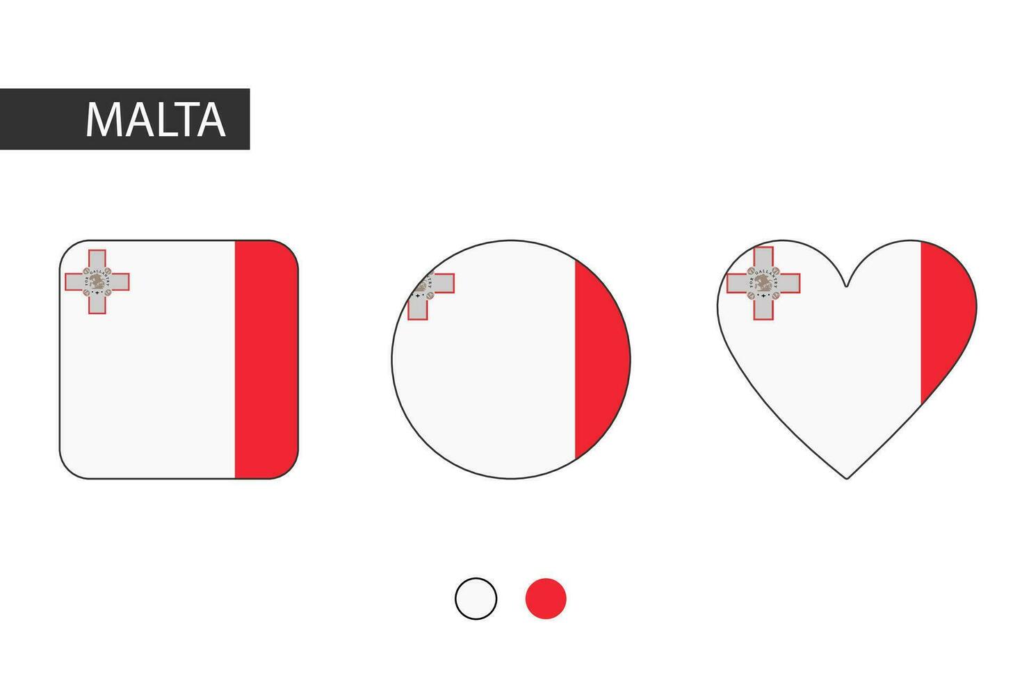 Malta 3 formas quadrado, círculo, coração com cidade bandeira. isolado em branco fundo. vetor