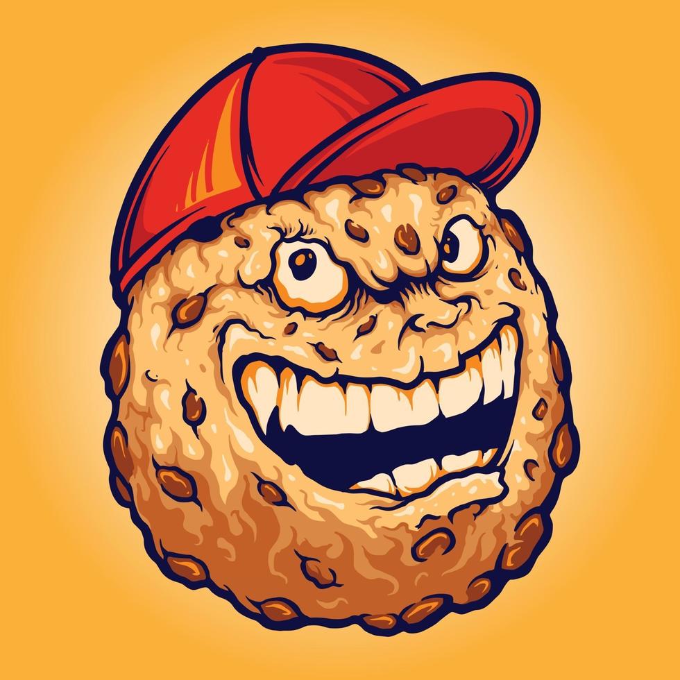 ilustrações do mascote do chapéu do biscoito dos biscoitos de chocolate sorridente vetor