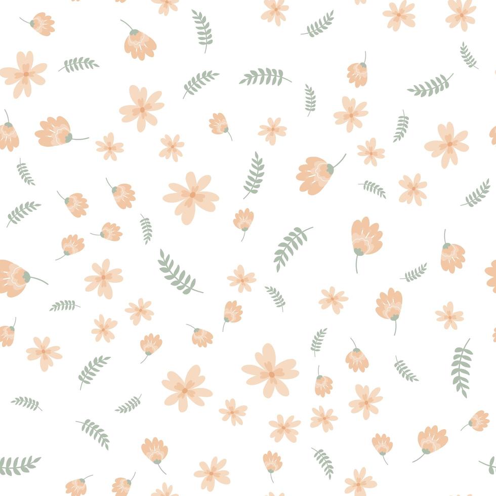 vetor padrão floral em estilo doodle com flores e folhas. fundo suave e floral da primavera.