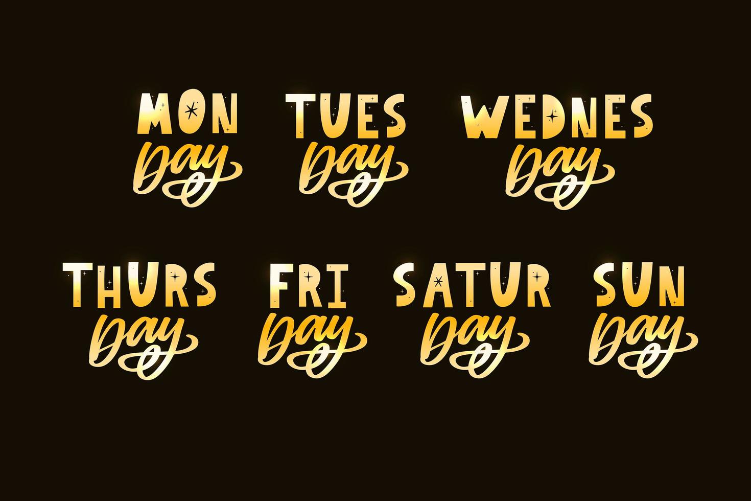 nomes dos dias da semana, tipografia vintage grunge, letras de estilo de carimbo irregular para os designs de seu calendário vetor