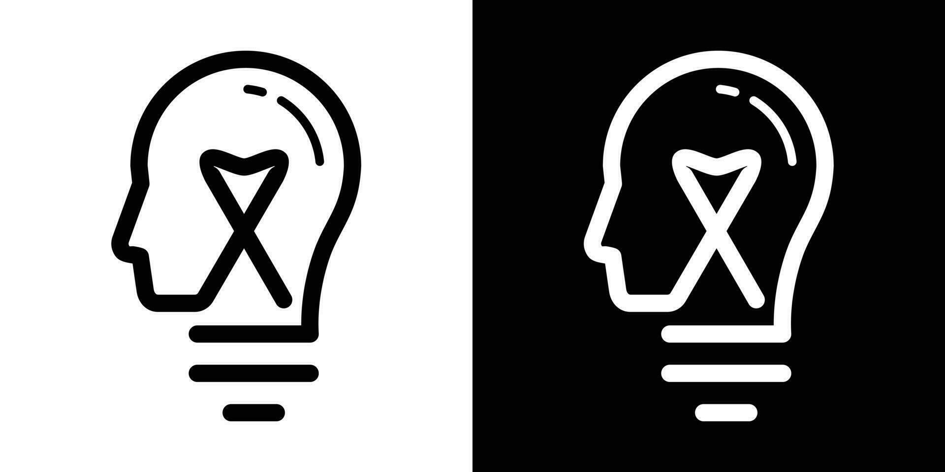logotipo Projeto cabeça e lâmpada luminária minimalista ícone vetor ilustração