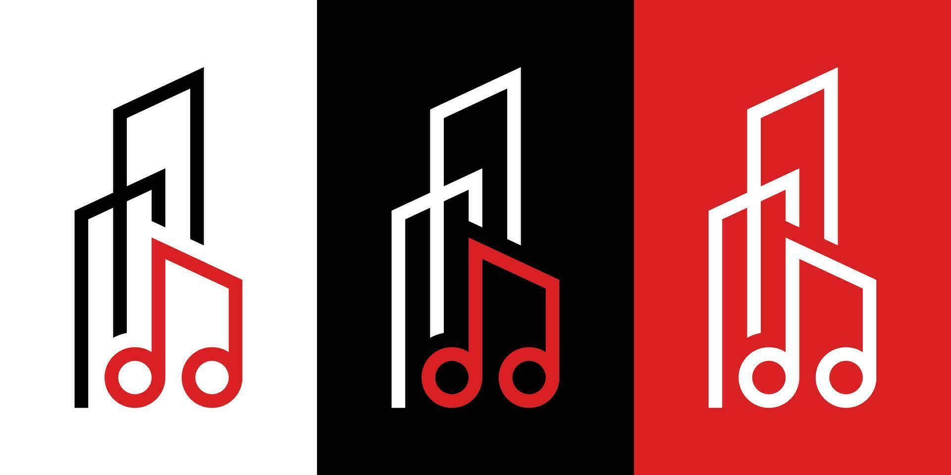 logotipo Projeto construção e Nota música ícone vetor inspiração