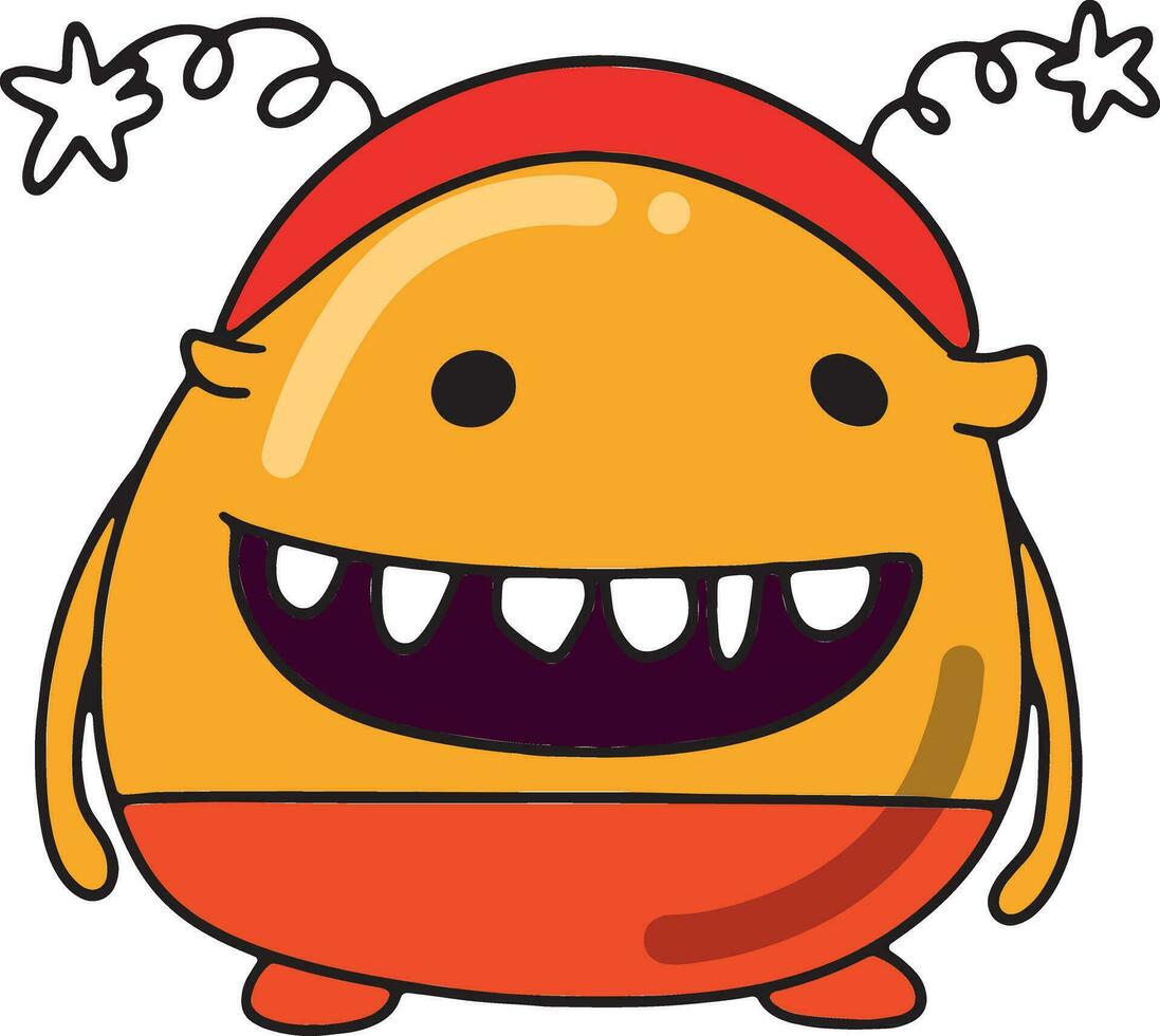 fofa personagem ou amarelo monstro dentro uma Novo anos traje dentro uma desenho animado estilo, mascote em a tema do inverno feriados para crianças, fantástico criatura vetor