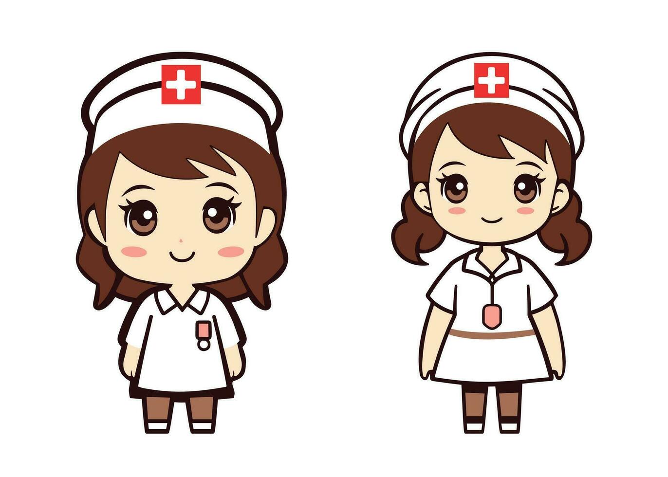 fofa desenho animado enfermeira vestindo uniforme e chapéu, branco vestir, saúde Cuidado conceito vetor