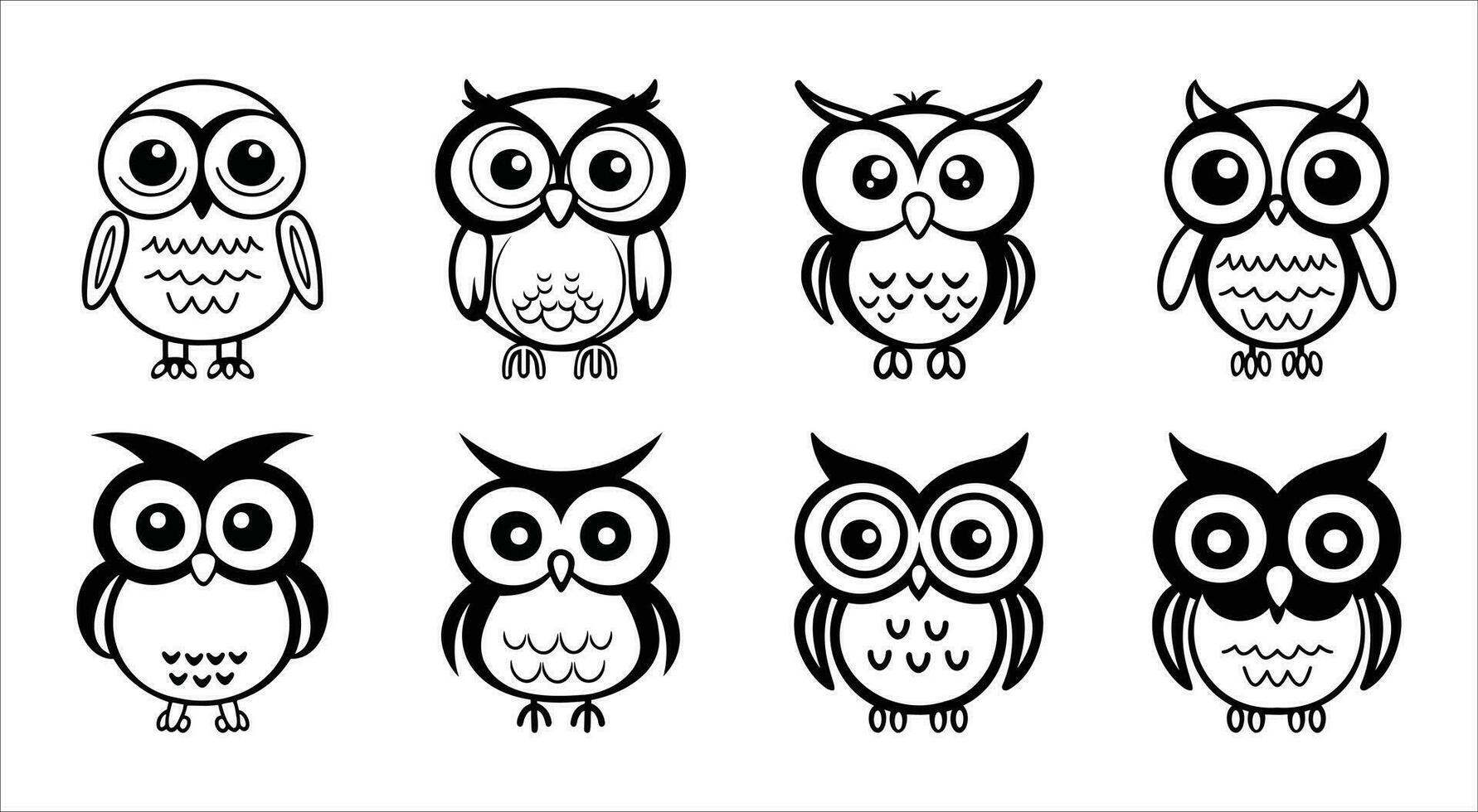 conjunto do coruja cabeça, Preto e branco esboço vetor, para logotipo, imprimir, tatuagem, coloração página para criança vetor