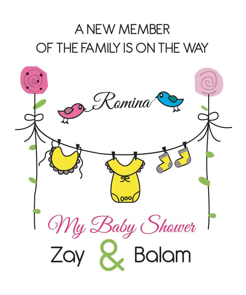 bebê chuveiro convite menina recém-nascido bem-vinda cartão vetor