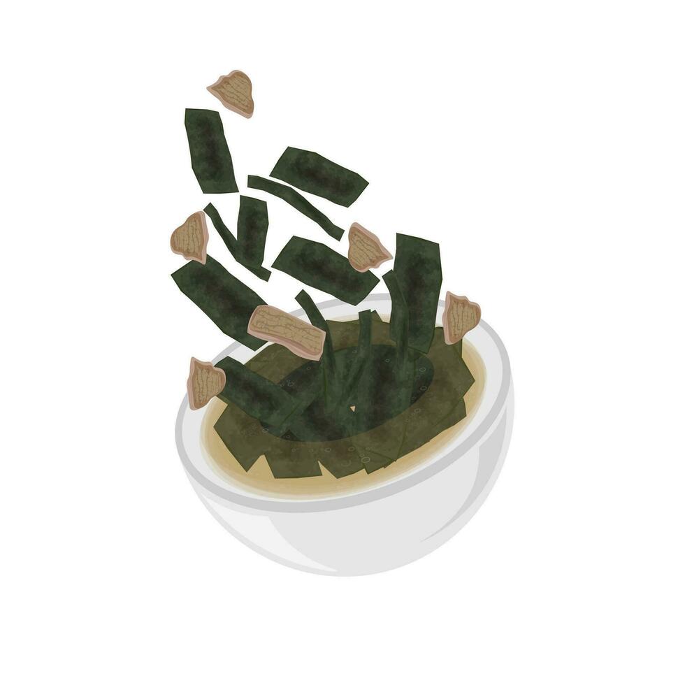miyeokguk sopa levitação ou coreano algas marinhas sopa vetor