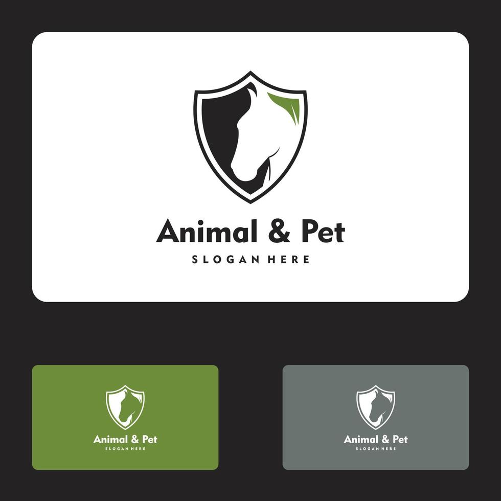 animal pet care hourse e proteger folha logo vector icon ilustração design