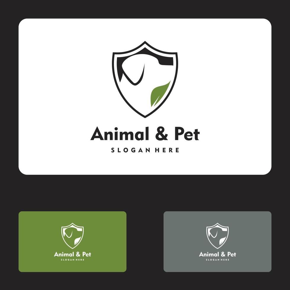 animal pet care cão e proteger folha logo vector icon ilustração design