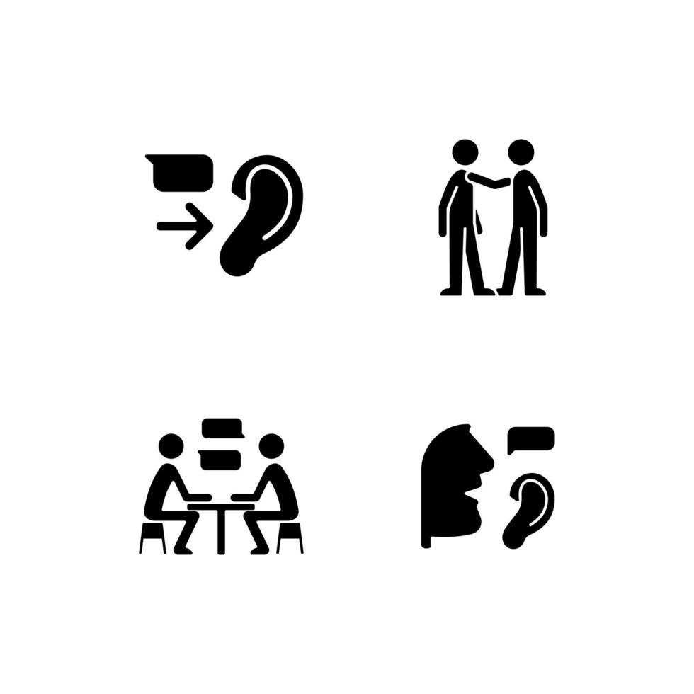 ícones de glifo preto de comunicação verbal e não verbal definidos no espaço em branco vetor