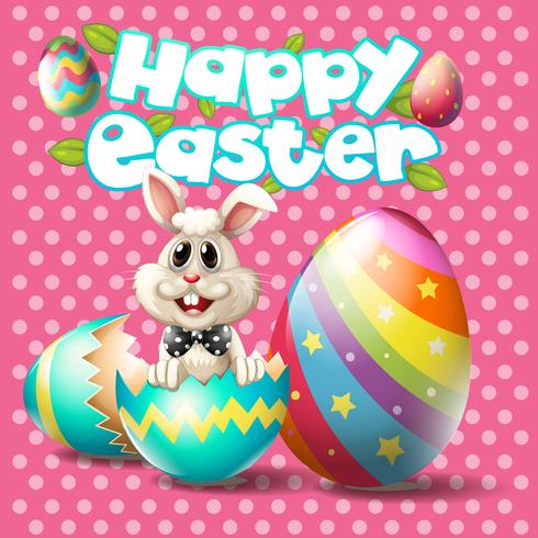 Feliz Páscoa com coelho e ovos no fundo rosa vetor