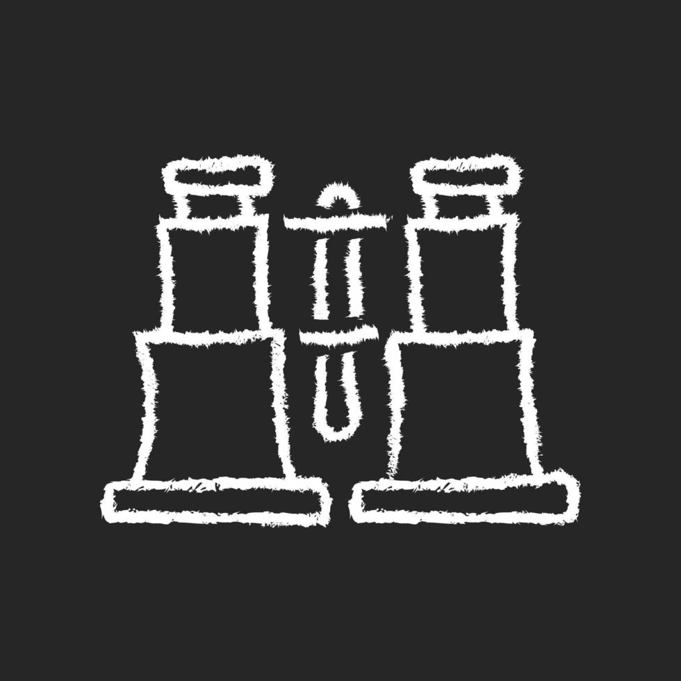 ícone de giz branco de binóculos colecionáveis em fundo escuro vetor