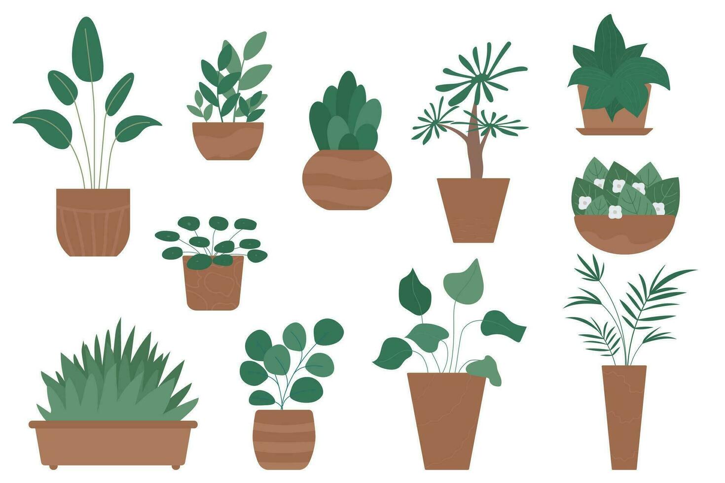 conjunto do interior plantas dentro potes. desenho animado interior decorativo plantas dentro plano estilo para casa e escritório. ilustração isolado vetor