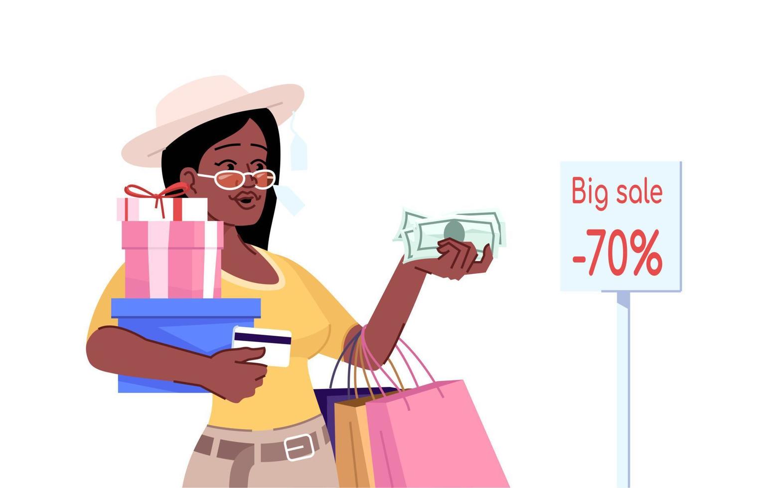 vício em compras ilustração vetorial de cores planas vetor