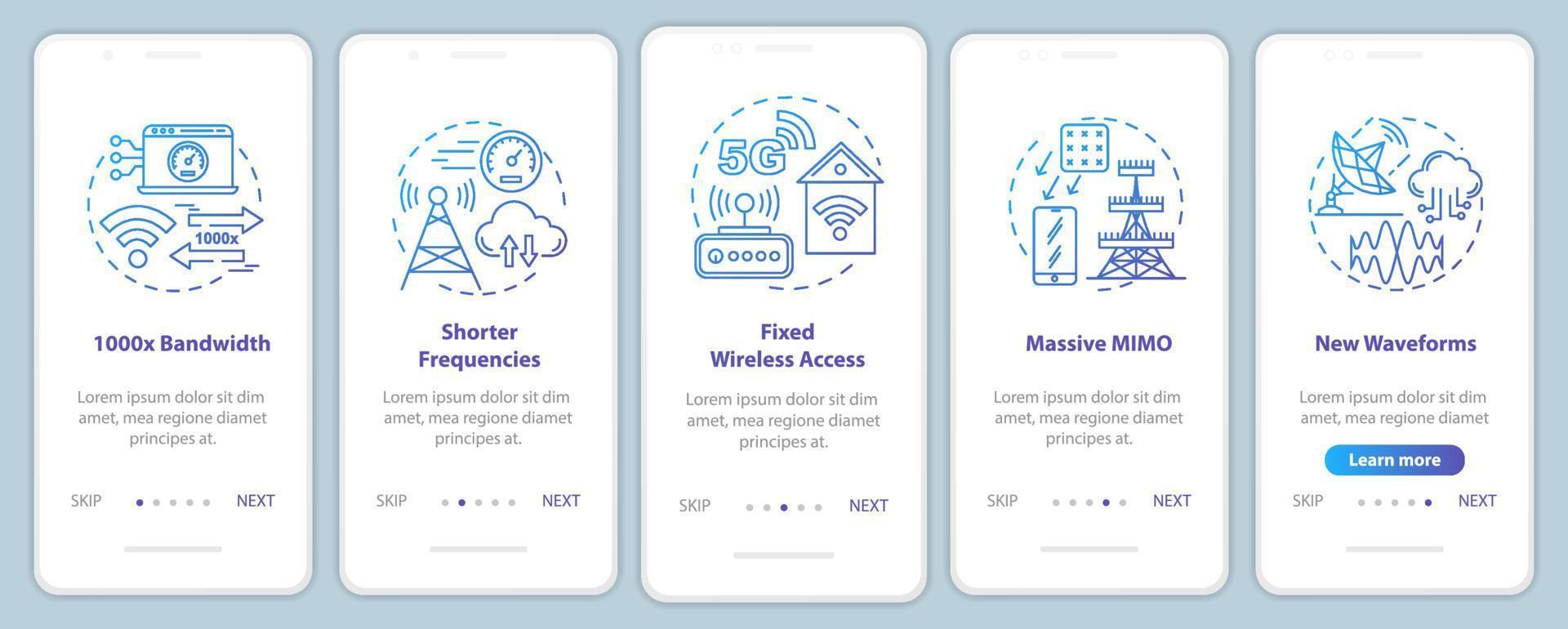 Modelo de vetor de tela de página de aplicativo móvel de tecnologias 5g