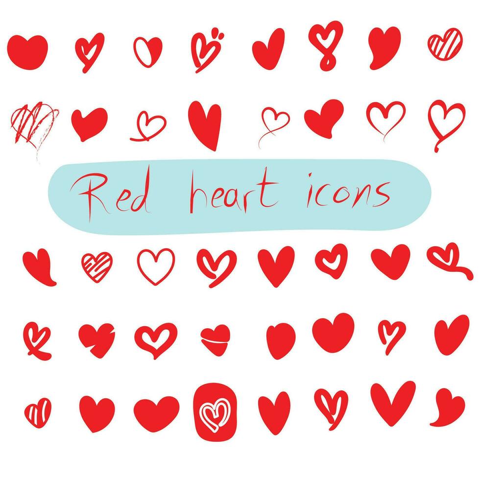 vermelho coração formas ícones conjunto ilustração vetor mão desenhado isolado em branco fundo