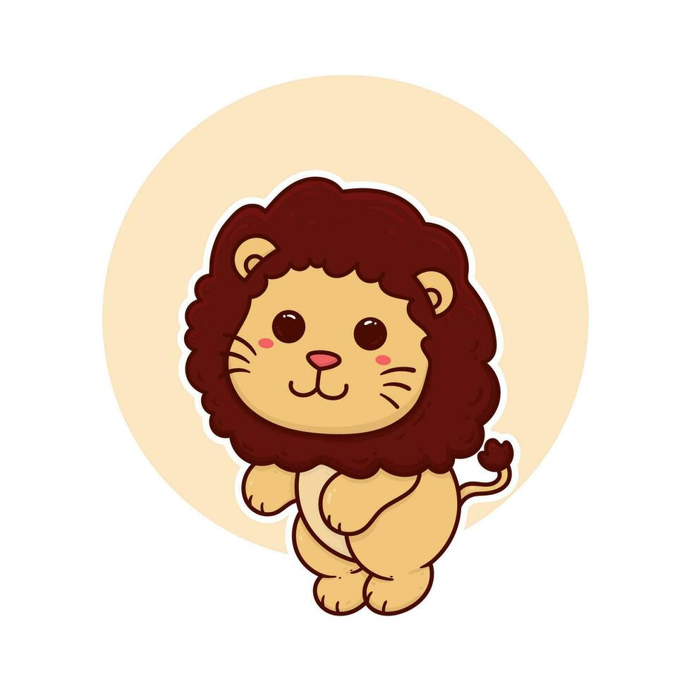 feliz fofa leão adorável desenho animado rabisco vetor