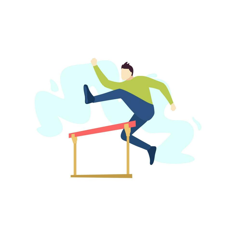 homem é corrida e pulando sobre obstáculos esporte pessoas personagem plano Projeto vetor ilustração