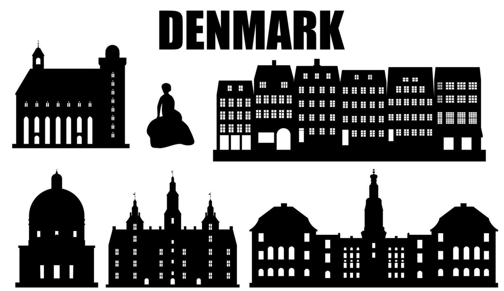 conjunto do silhuetas do Dinamarca marcos turista atração ,vetor ilustração vetor