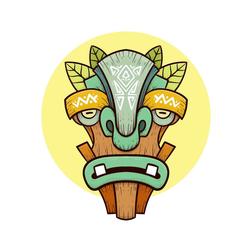 tribal tiki máscaras havaiano totem cultura vetor de madeira colori ilustrações