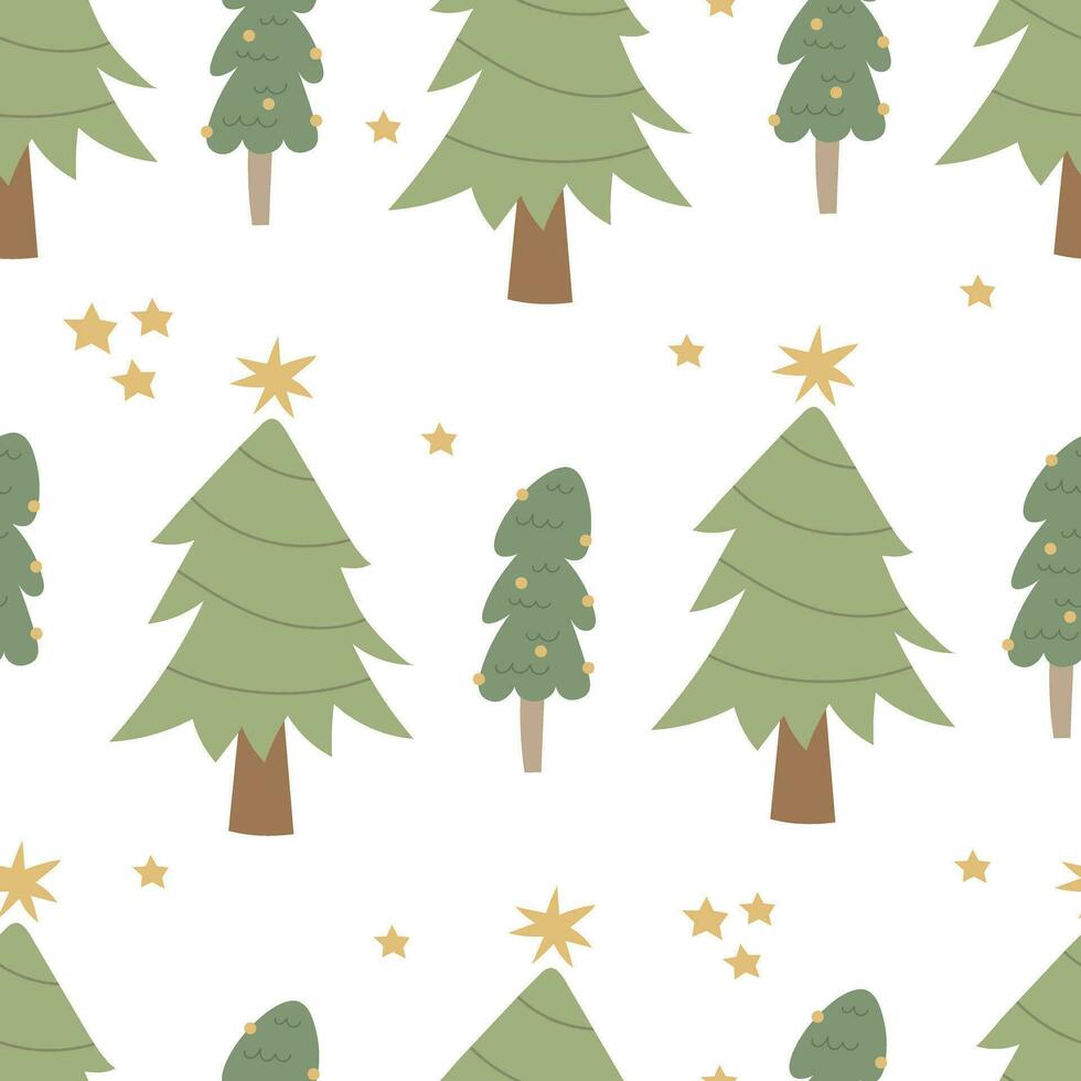 feriado desatado padronizar com Natal árvore. colorida vetor, plano estilo. mão desenho. Projeto para tecido, imprimir, embrulho vetor