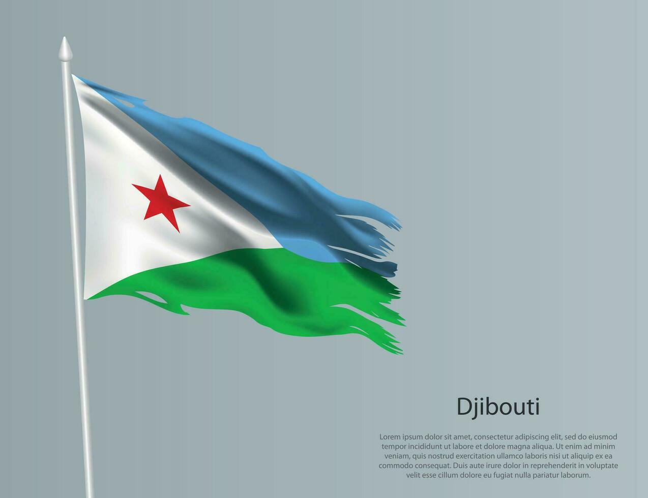irregular nacional bandeira do djibuti. ondulado rasgado tecido em azul fundo vetor