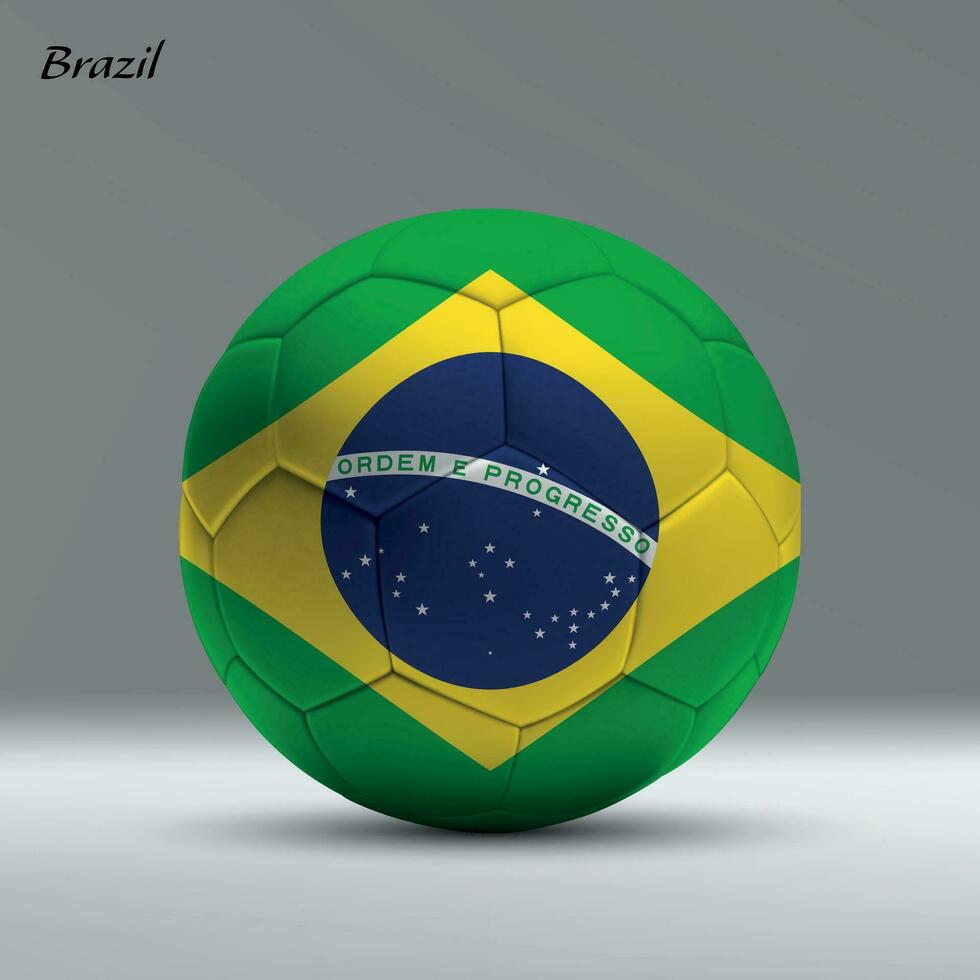 3d realista futebol bola eu com bandeira do Brasil em estúdio fundo vetor