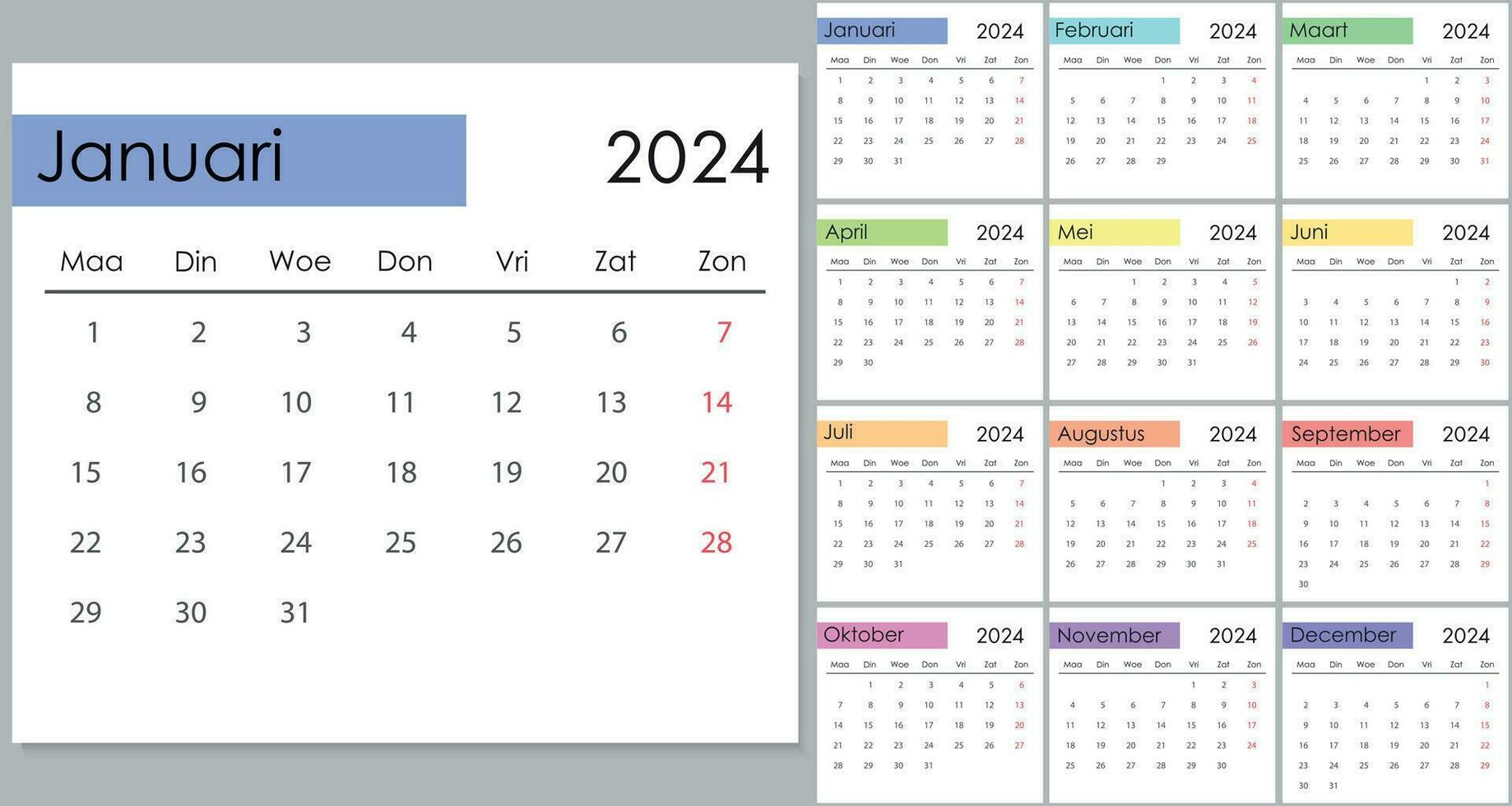 calendário 2024 em holandês linguagem, semana começar em Segunda-feira vetor