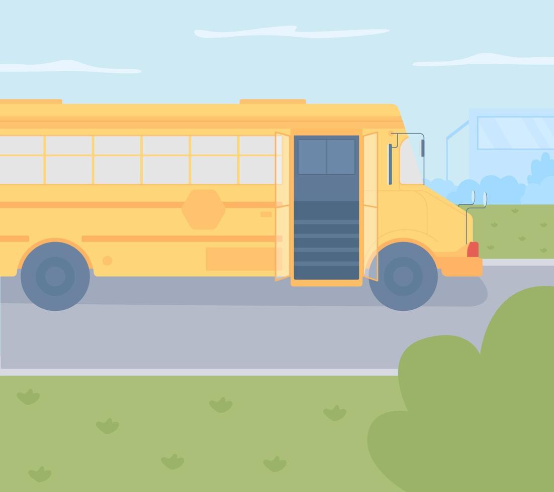 ilustração vetorial de cores planas de ônibus escolar ao ar livre vetor