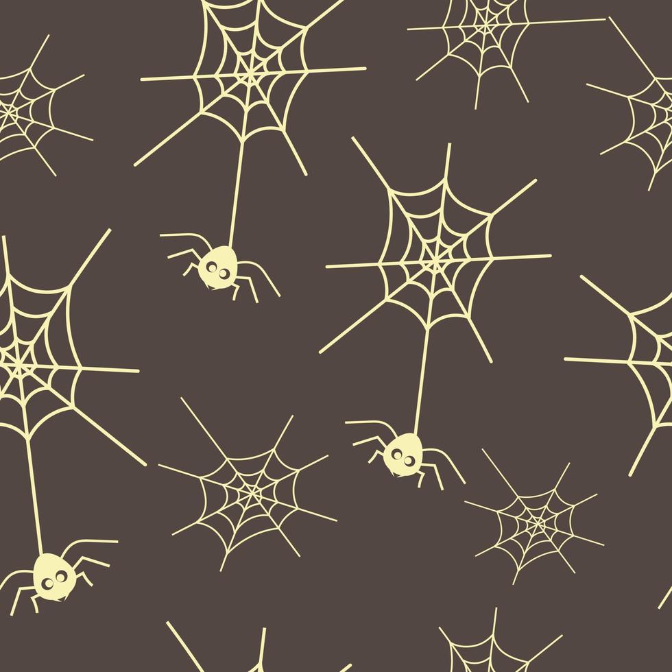 padrão sem emenda com teia de aranha e aranha, conceito de halloween em fundo escuro. ilustração vetorial. vetor