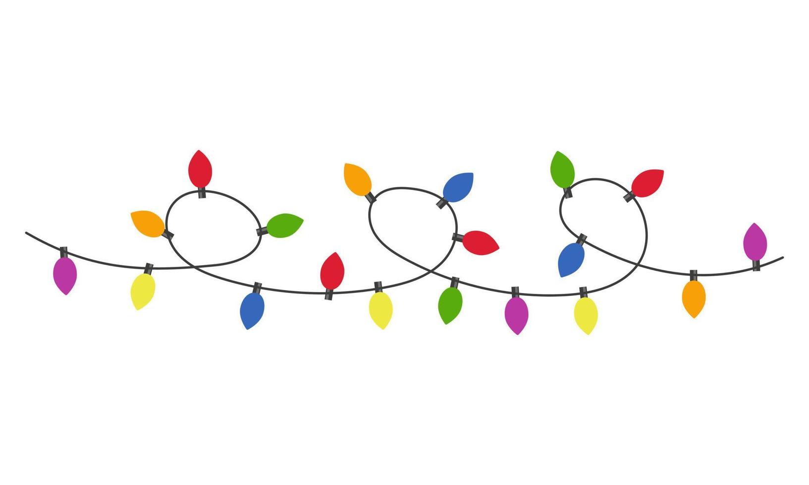 guirlanda multicolorida de lâmpadas brilhantes. natal, decoração de aniversário. ilustração em vetor plana isolada no fundo branco.