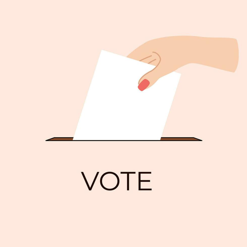uma mão lugares uma votação papel para dentro uma votação caixa. voto conceito. vetor ilustração.