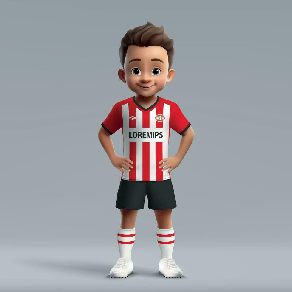 3d desenho animado fofa jovem futebol jogador dentro futebol uniforme. vetor