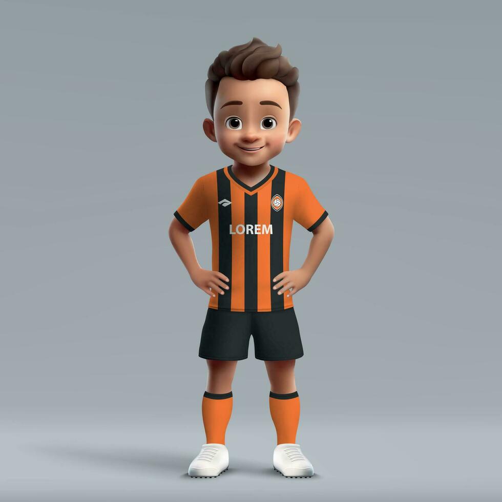 3d desenho animado fofa jovem futebol jogador dentro futebol uniforme. vetor