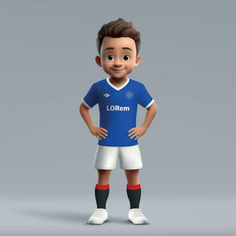 3d desenho animado fofa jovem futebol jogador dentro futebol uniforme. vetor