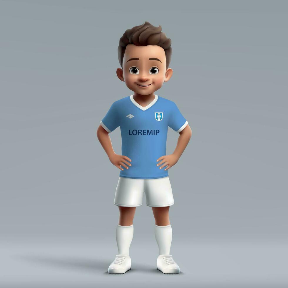 3d desenho animado fofa jovem futebol jogador dentro futebol uniforme. vetor