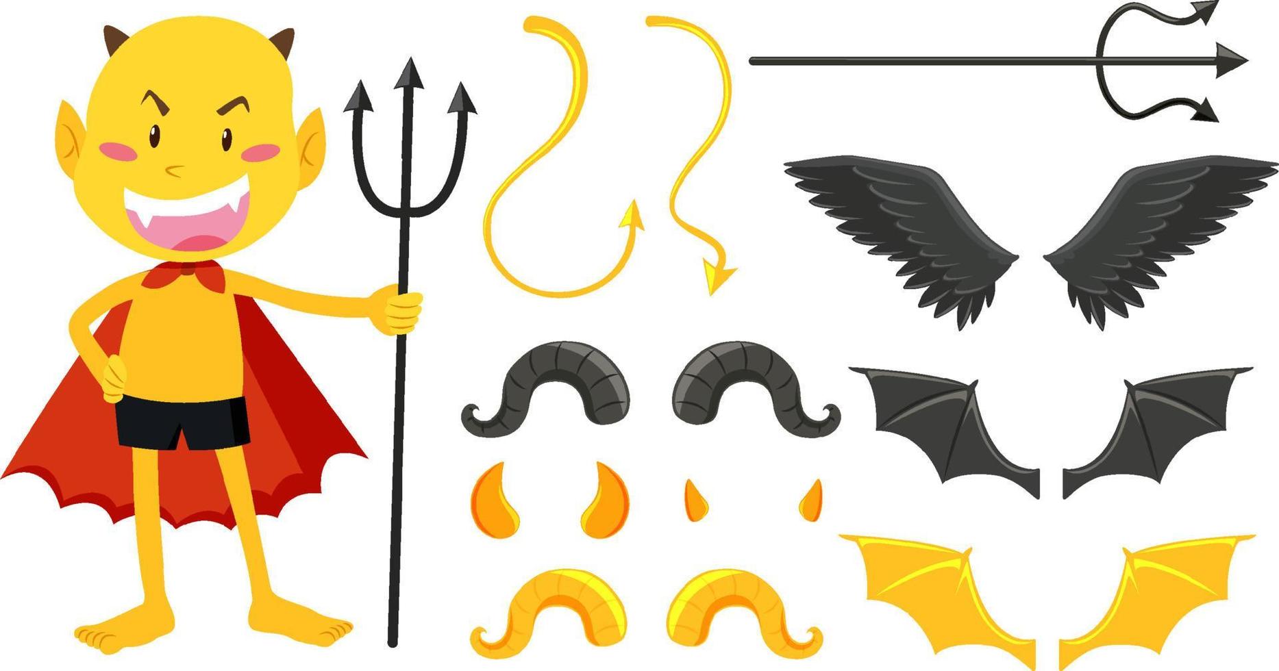 conjunto de decoração de objetos de demônios e anjos vetor