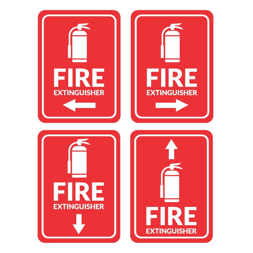 Conjunto de etiquetas de extintor de incêndio vermelho, para adesivos. aviso de extintores de incêndio. vetor