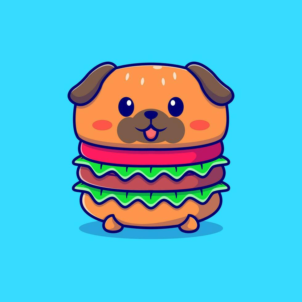 fofa pug cachorro hamburguer desenho animado ilustração vetor