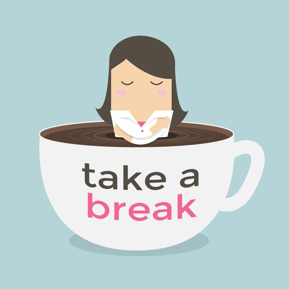 empresária faça uma pausa em uma xícara de café. vetor