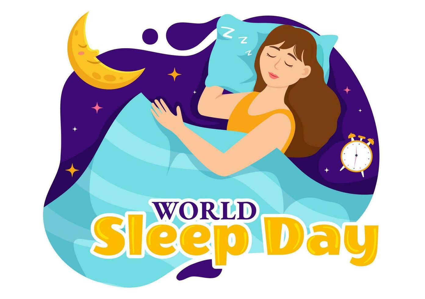 mundo dormir dia vetor ilustração em marcha 17 com pessoas dormindo, nuvens, planeta terra e a lua dentro céu fundos plano desenho animado Projeto