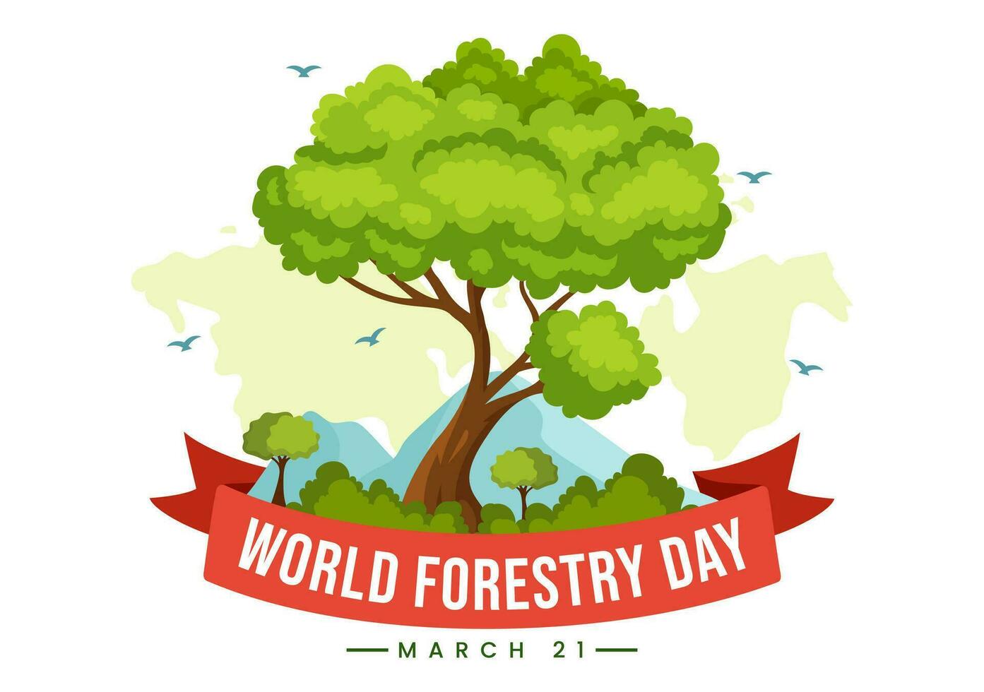 internacional floresta dia vetor ilustração em 21 marcha com plantas, árvores, verde Campos e vários animais selvagens para econômico silvicultura dentro fundo