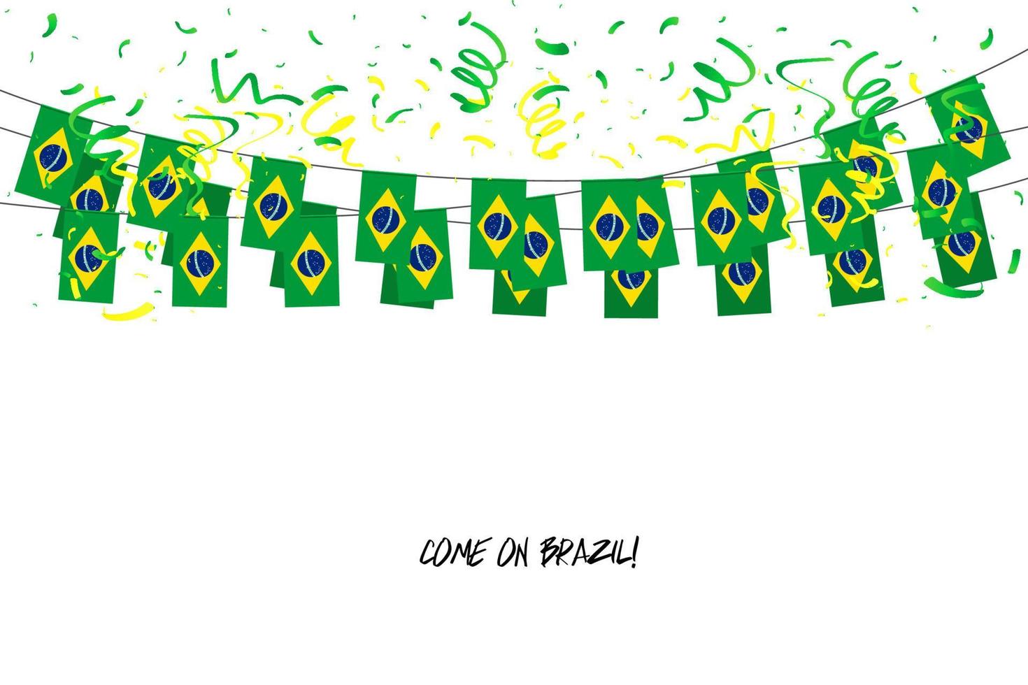 Brasil bandeiras guirlanda com confete no fundo branco, pendurar bandeirolas para o banner do modelo de celebração do Brasil. vetor