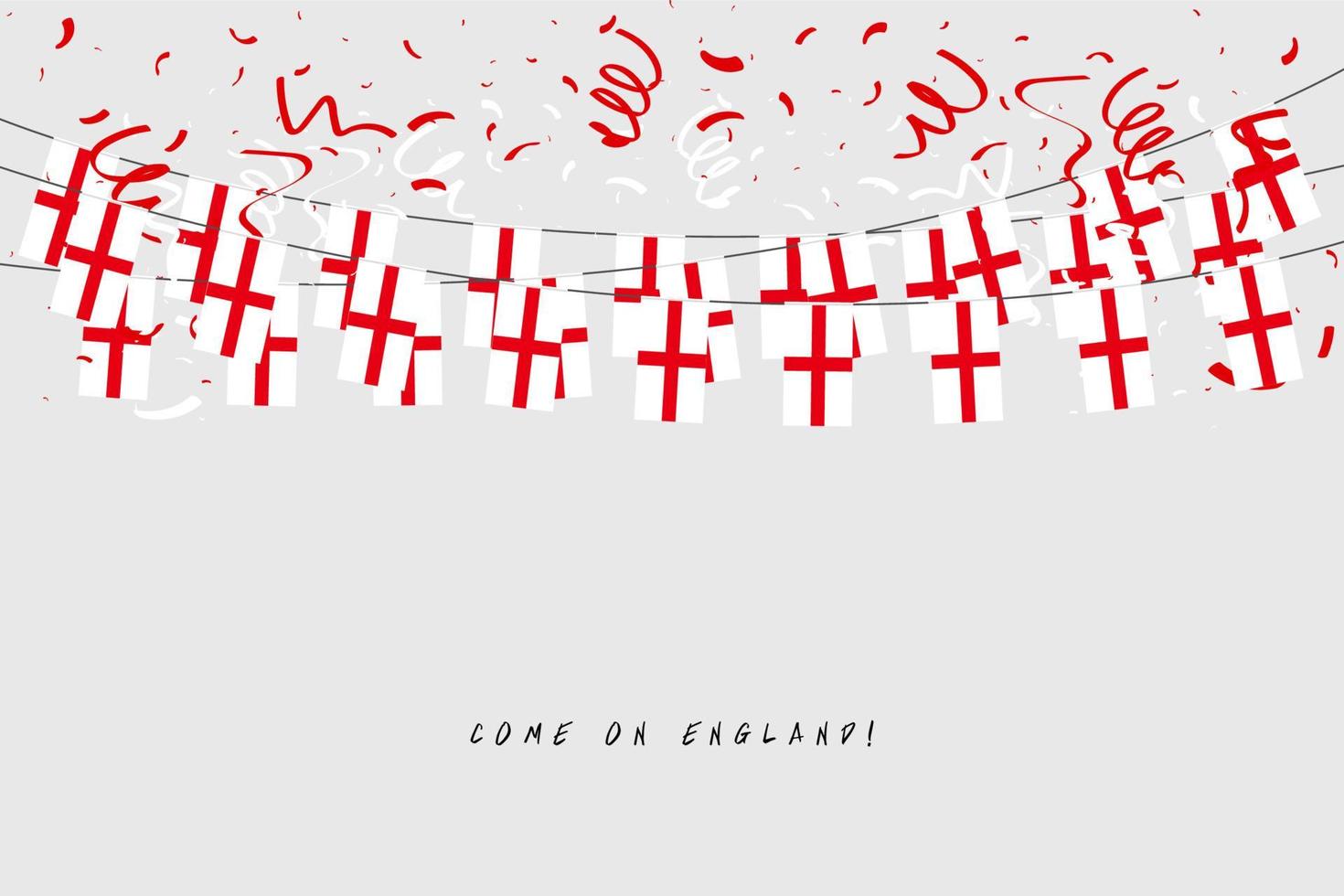 bandeira da festão da Inglaterra com confetes em fundo cinza, pendurar bandeirolas para bandeira de modelo de celebração da Inglaterra. vetor